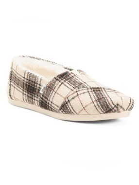 NWT TOMS Cozy Chenille Faux Fur Lined Slip On Alpargatas in Biscotti Plaid, 8.5